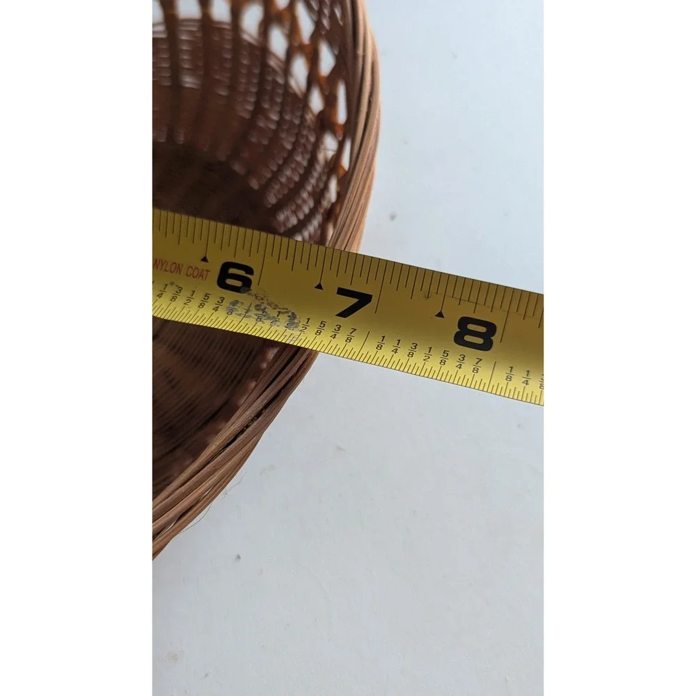 Vintage Woven Bamboo Oval Basket Bowl Lattice Weave Natural Brown China 8.5in